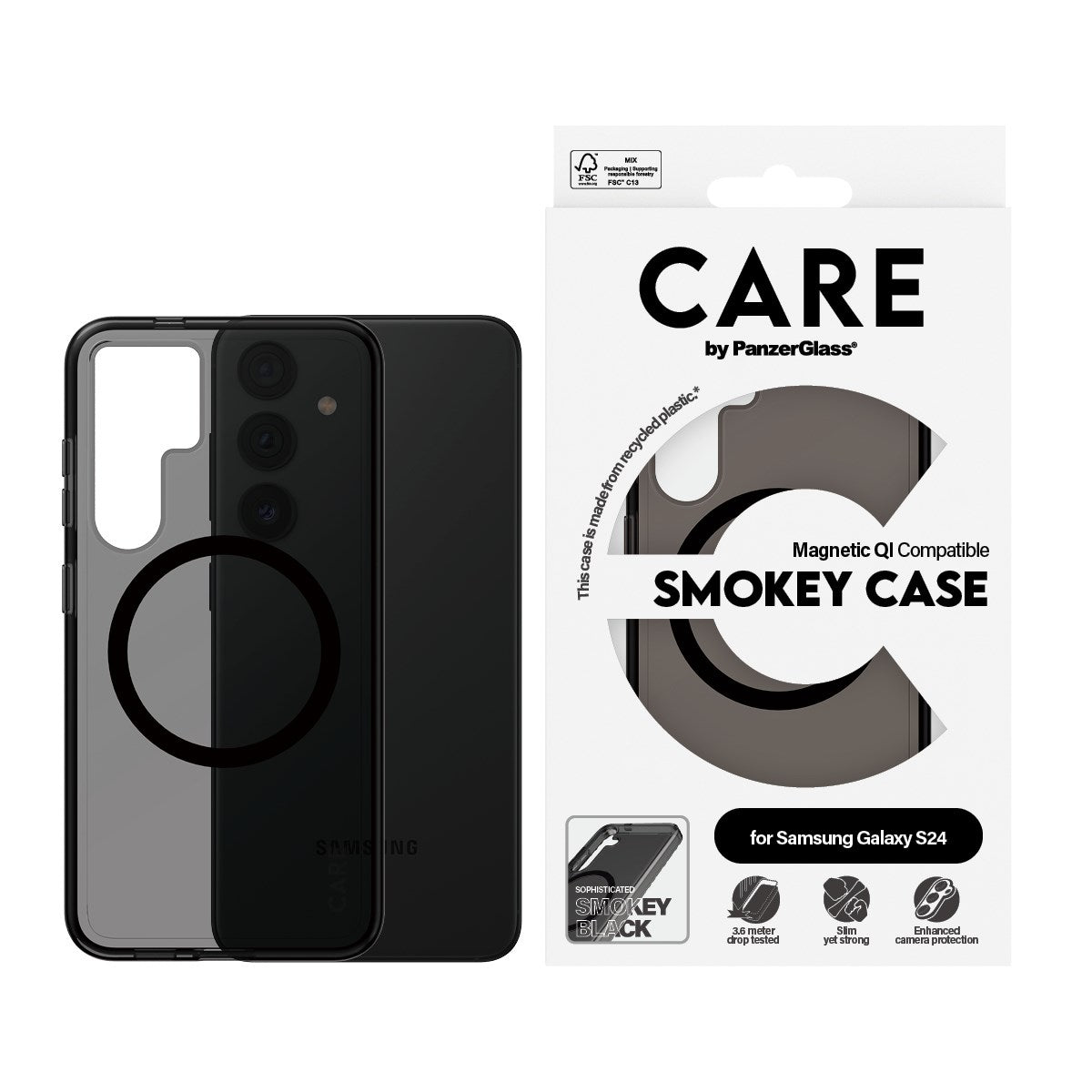 CARE by PanzerGlass Samsung Galaxy S24 FLAGSHIP Urban Combat-deksel - MagSafe Kompatibel - Smokey / Black