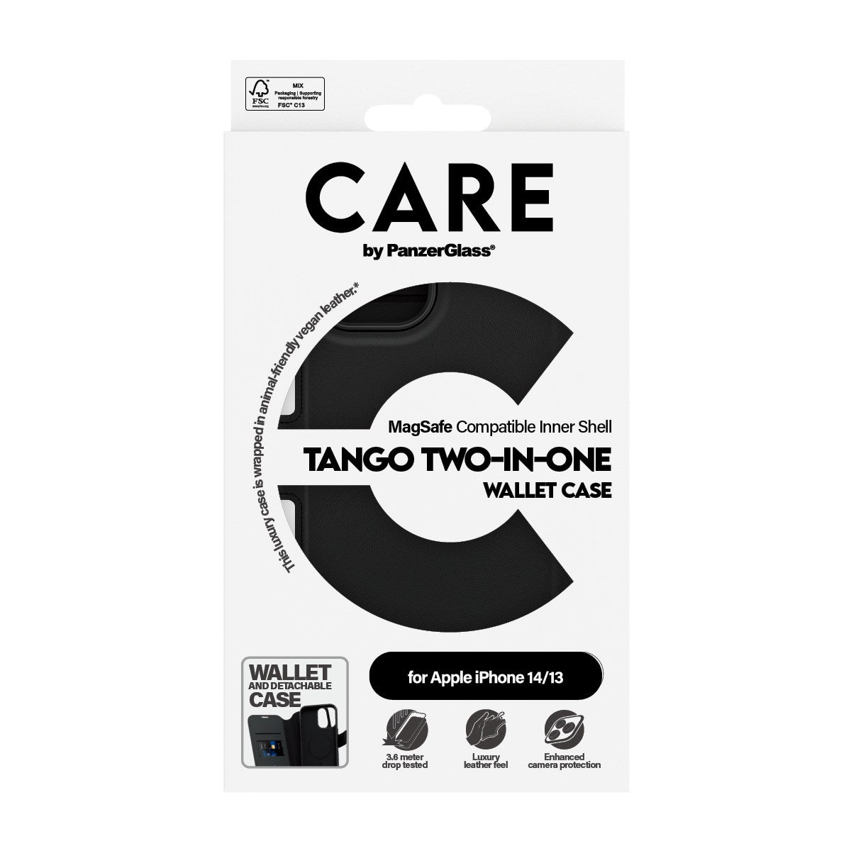 CARE by PanzerGlass iPhone 14 Feature Tango 2-in-1 Deksel med Lommebok - Svart