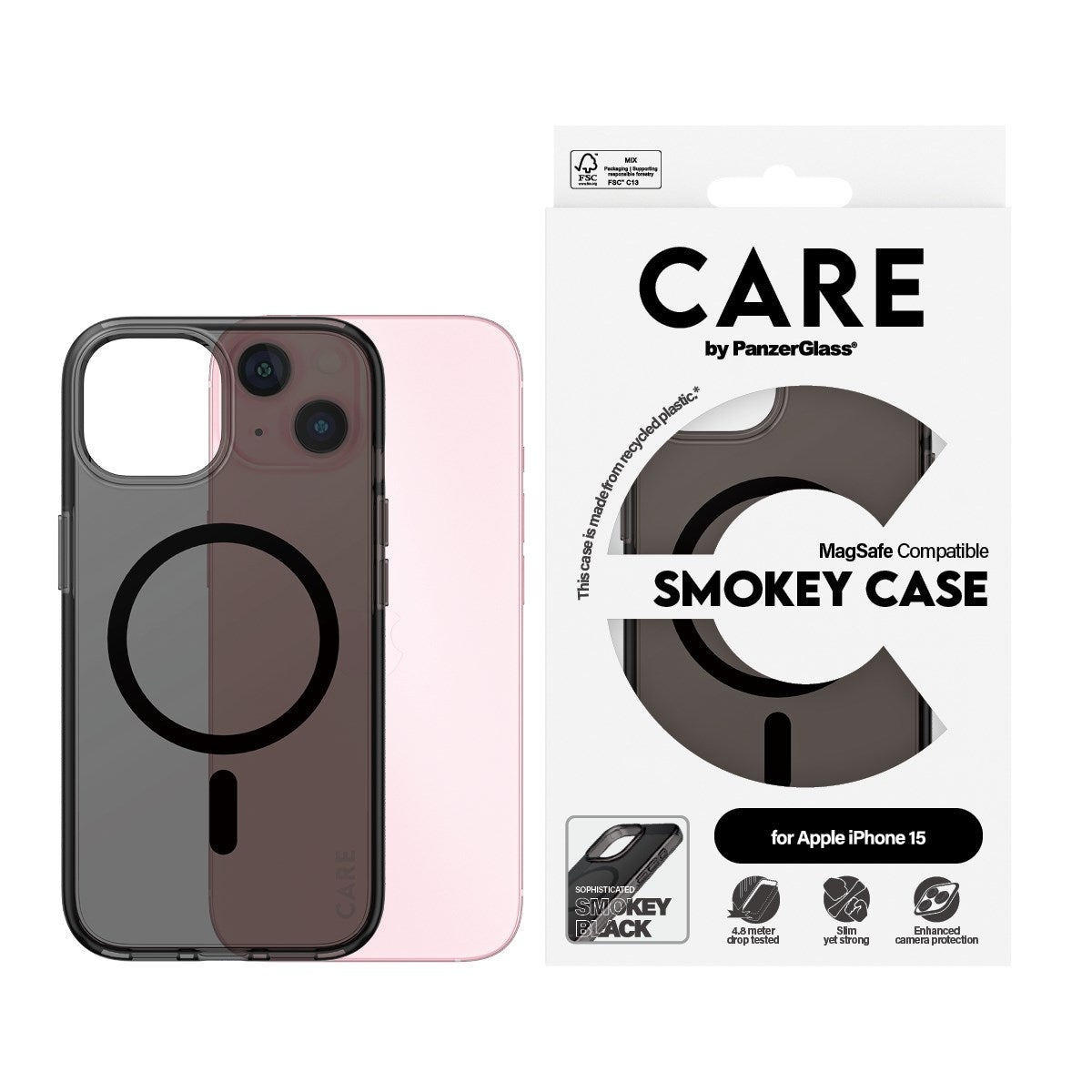 CARE by PanzerGlass iPhone 15 FLAGSHIP Urban Combat-deksel - MagSafe Kompatibel - Smokey / Black