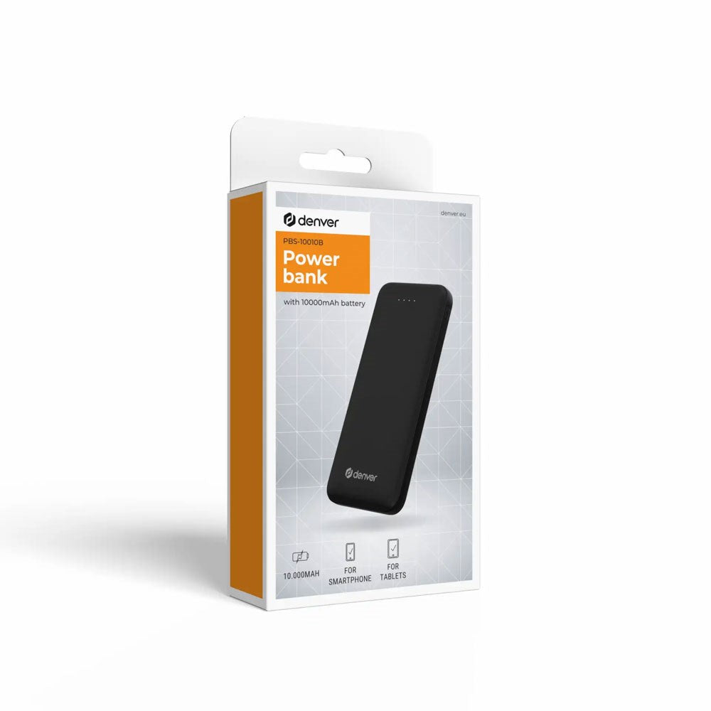 Denver PBS-10010 PowerBank 10.000 mAh m. LED Indikator - Svart
