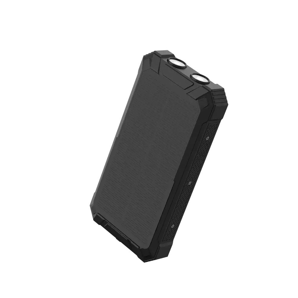 Denver PSC-20012 Solcelle PowerBank m. Innebygd Kabel, Trådløs Lading & Lommelykt - 20.000 mAh - Svart