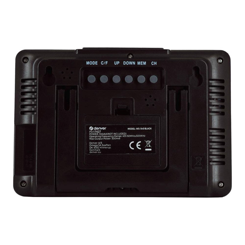 Denver Værstasjon med Innebygd Klokke & Fargerikt Display - Svart