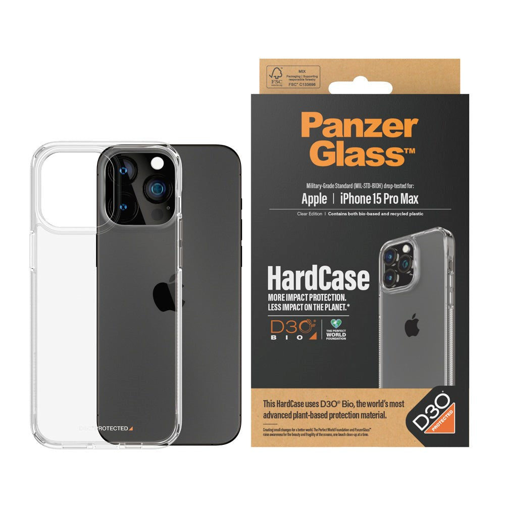 iPhone 15 Pro Max Deksel PanzerGlass D3O Bio HardCase - Gjennomsiktig