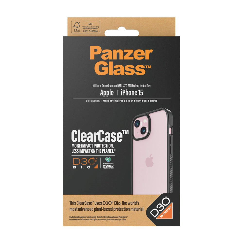 iPhone 15 Deksel PanzerGlass D3O Bio ClearCase - Svart Kant