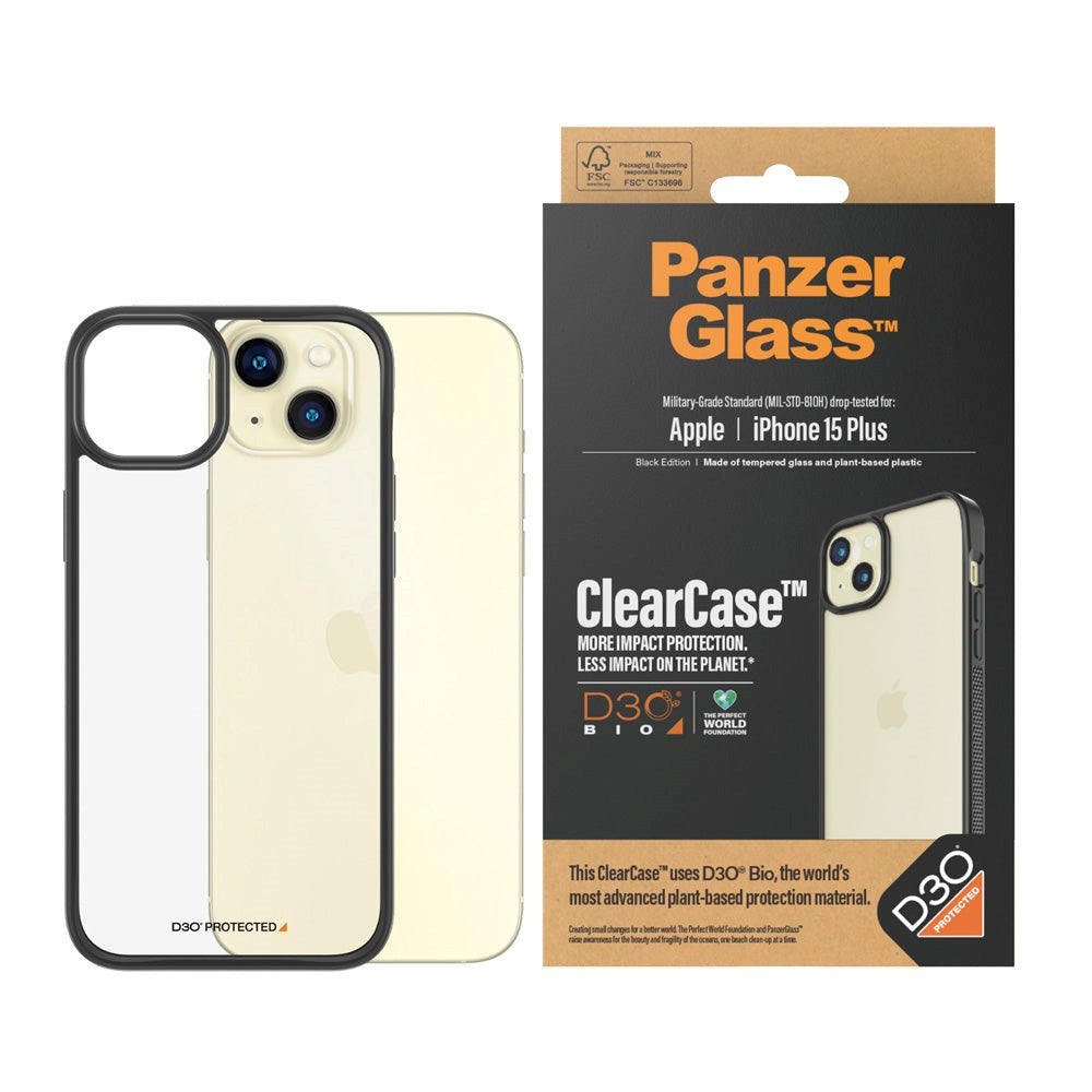 iPhone 15 Plus Deksel PanzerGlass D3O Bio ClearCase - Svart Kant