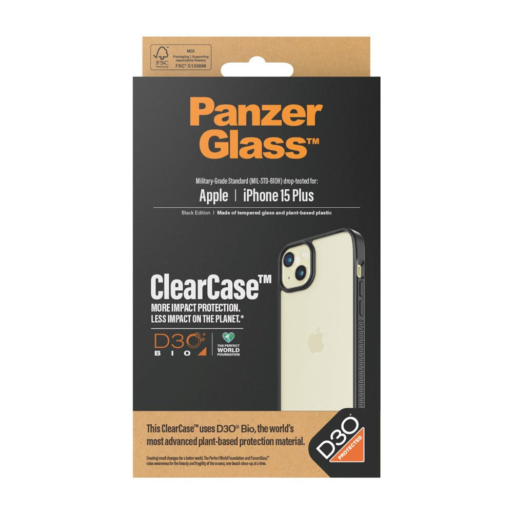 iPhone 15 Plus Deksel PanzerGlass D3O Bio ClearCase - Svart Kant