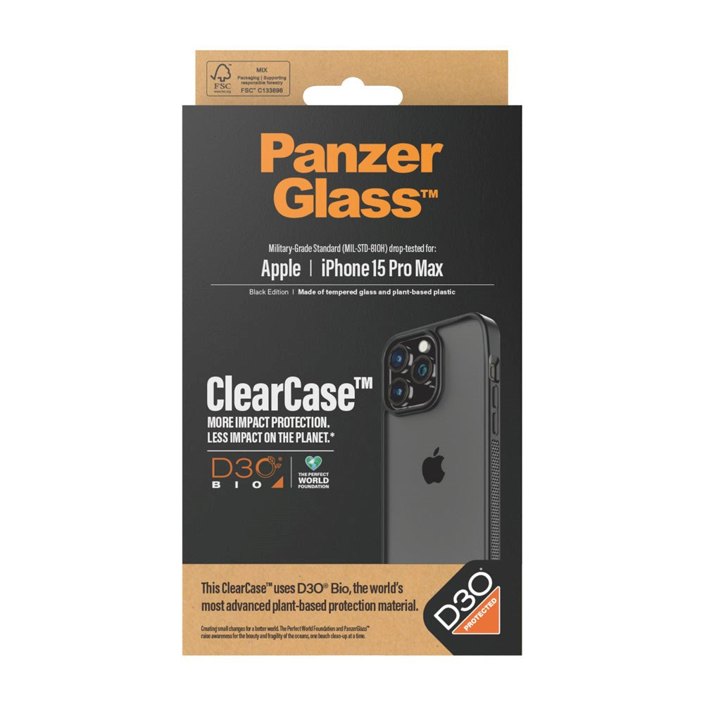 iPhone 15 Pro Max Deksel PanzerGlass D3O Bio ClearCase - Svart Kant