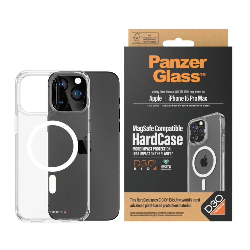 iPhone 15 Pro Max Deksel PanzerGlass D3O® Bio HardCase  - MagSafe Kompatibel - Gjennomsiktig