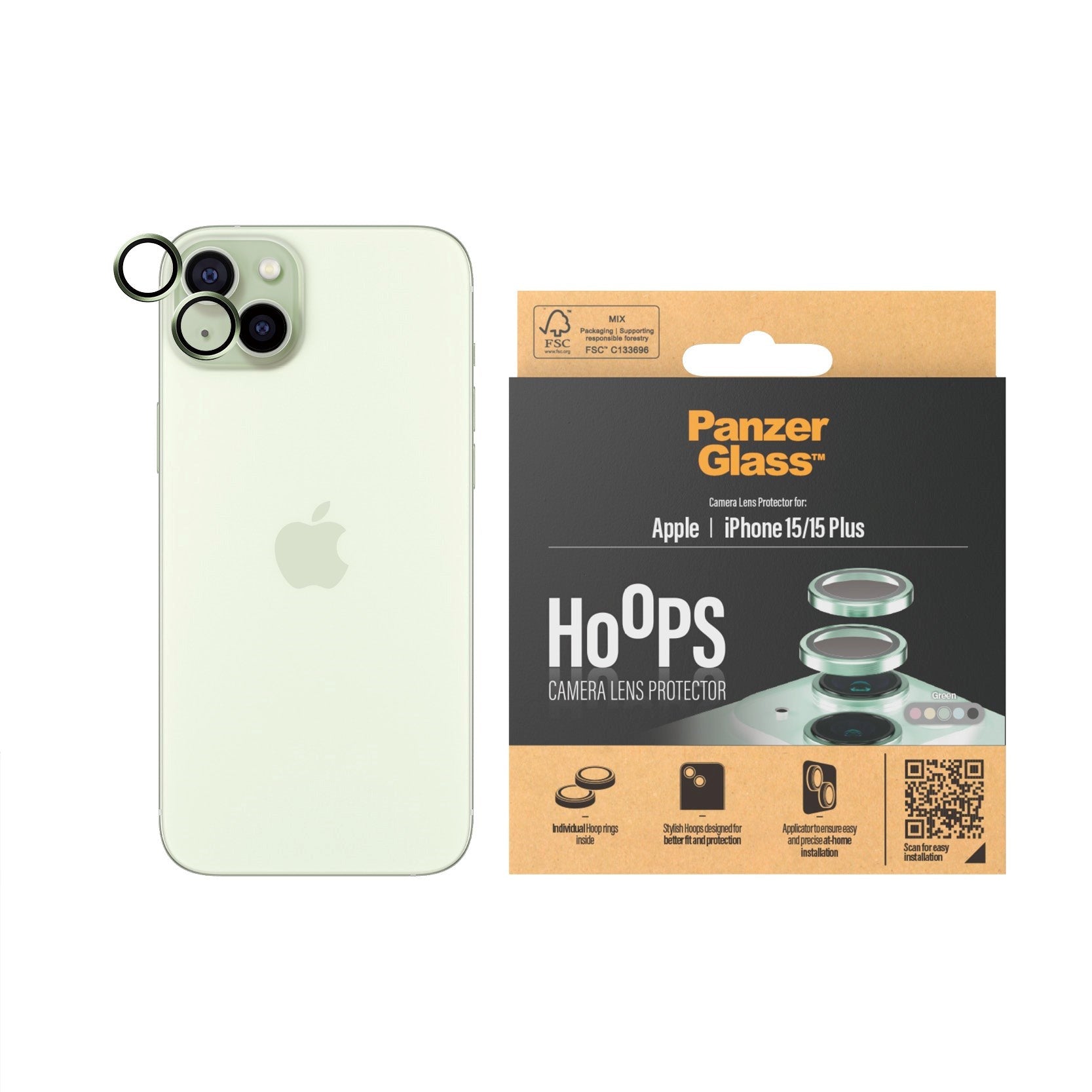 iPhone 15 / 15 Plus PanzerGlass Hoops - Kamerabeskyttelse - Gjennomsiktig / Grønn