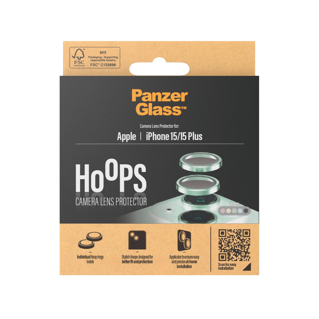 iPhone 15 / 15 Plus PanzerGlass Hoops - Kamerabeskyttelse - Gjennomsiktig / Grønn