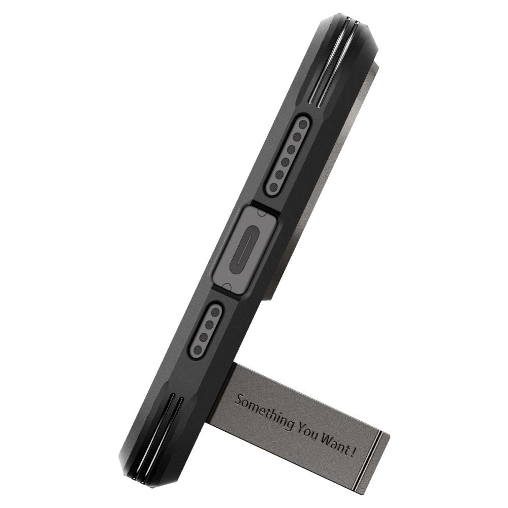 iPhone 15 Pro Spigen Tough Armor Deksel med Stativ - MagSafe-Kompatibelt - Gun Metal