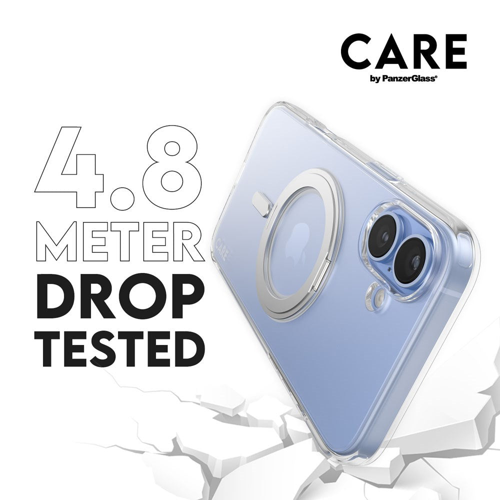 CARE by PanzerGlass iPhone 16 Plus Feature Kickstand Deksel - MagSafe Kompatibel - Transparent / Silver