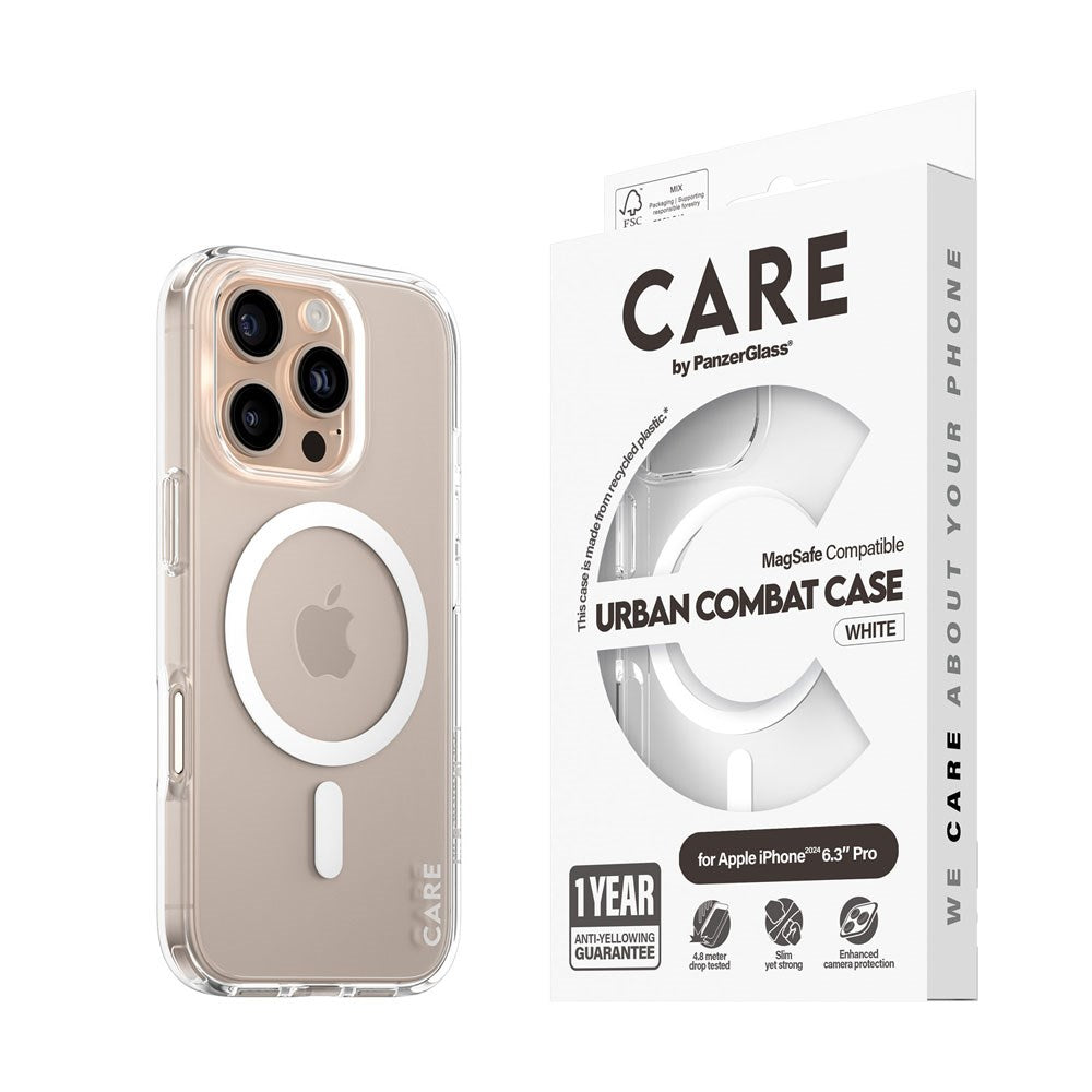 CARE by PanzerGlass iPhone 16 Pro FLAGSHIP Urban Combat-deksel - MagSafe Kompatibel - Transparent / White