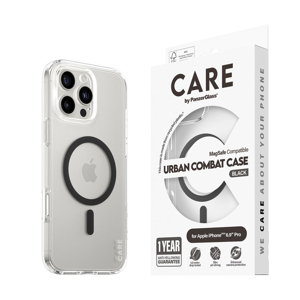 CARE by PanzerGlass iPhone 16 Pro Max FLAGSHIP Urban Combat-deksel - MagSafe Kompatibel - Transparent / Black