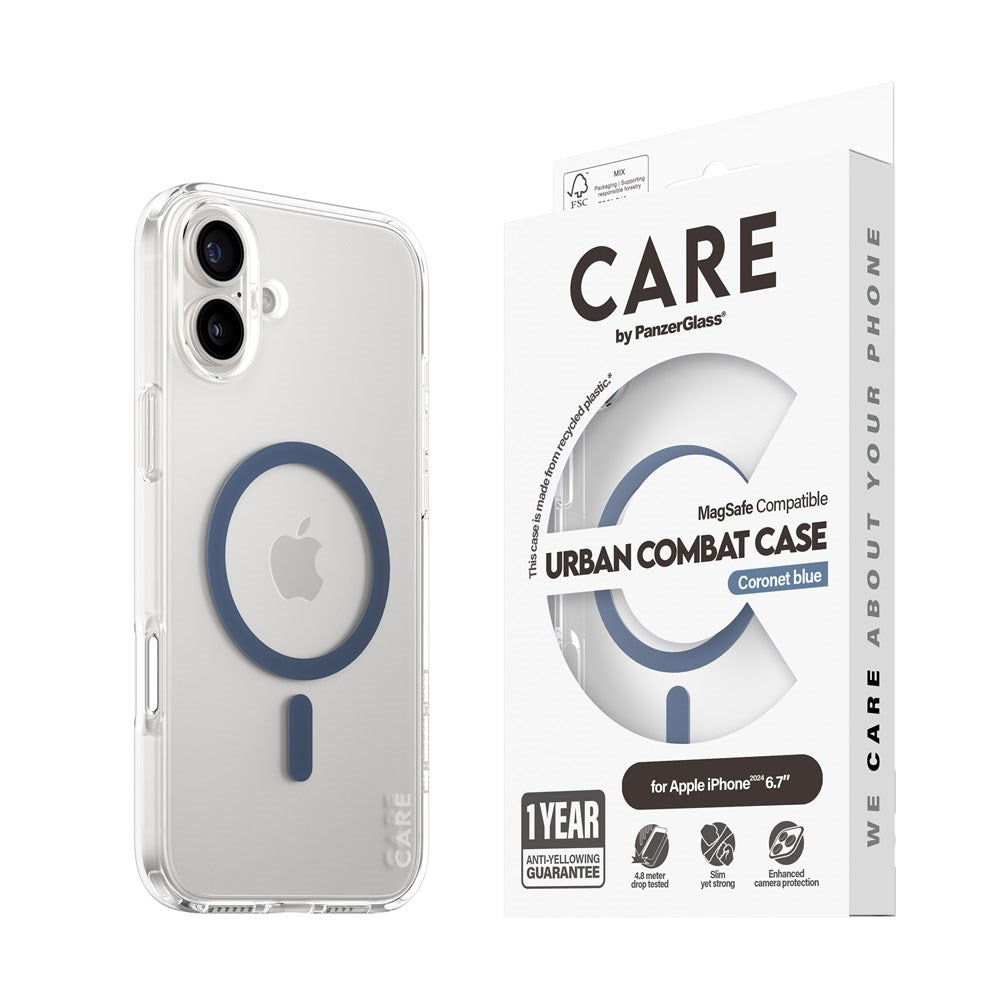 CARE by PanzerGlass iPhone 16 Plus FLAGSHIP Urban Combat-deksel - MagSafe Kompatibel - Transparent / Coronet Blue