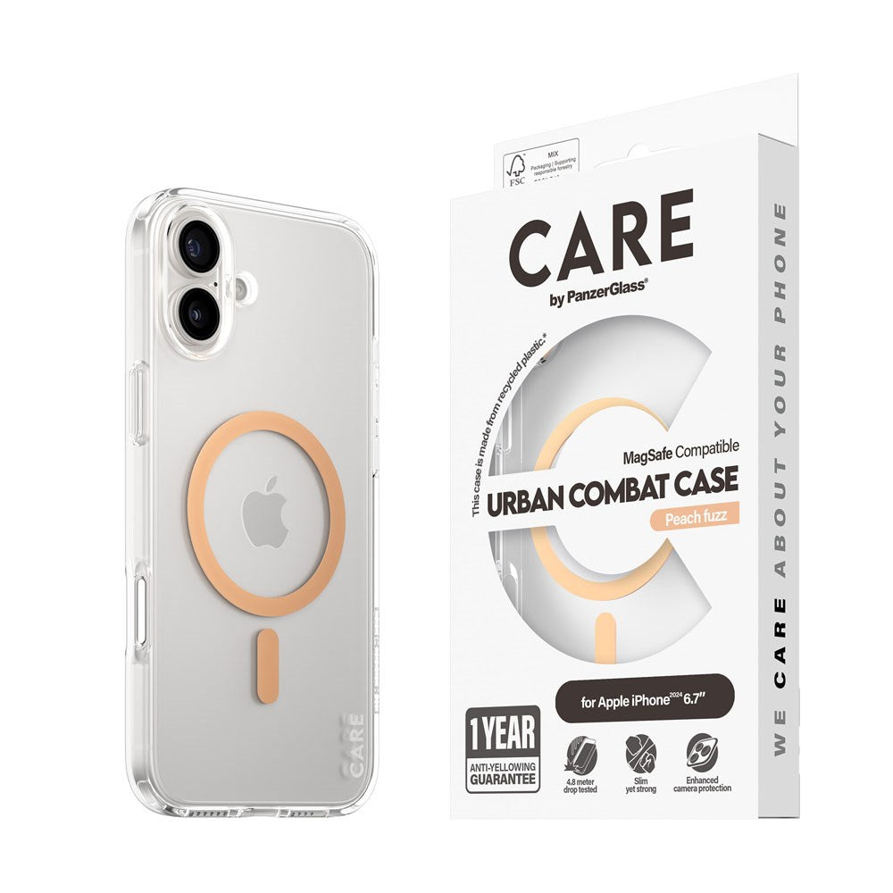 CARE by PanzerGlass iPhone 16 Plus FLAGSHIP Urban Combat-deksel - MagSafe Kompatibel - Transparent / Peach Fuzz