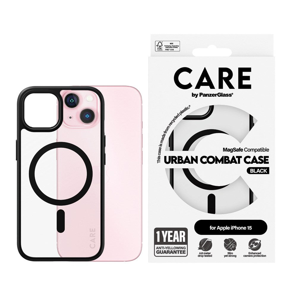 CARE by PanzerGlass iPhone 15 FLAGSHIP Urban Combat-deksel - MagSafe Kompatibel - Transparent / Black