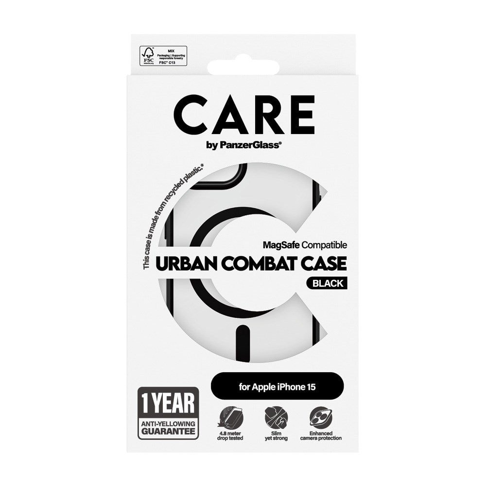 CARE by PanzerGlass iPhone 15 FLAGSHIP Urban Combat-deksel - MagSafe Kompatibel - Transparent / Black