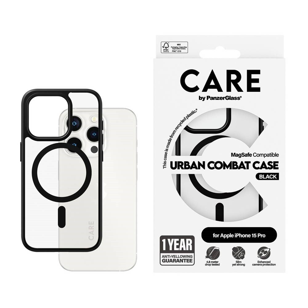 CARE by PanzerGlass iPhone 15 Pro FLAGSHIP Urban Combat-deksel - MagSafe Kompatibel - Transparent / White