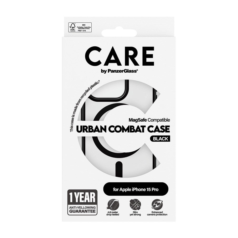 CARE by PanzerGlass iPhone 15 Pro FLAGSHIP Urban Combat-deksel - MagSafe Kompatibel - Transparent / White