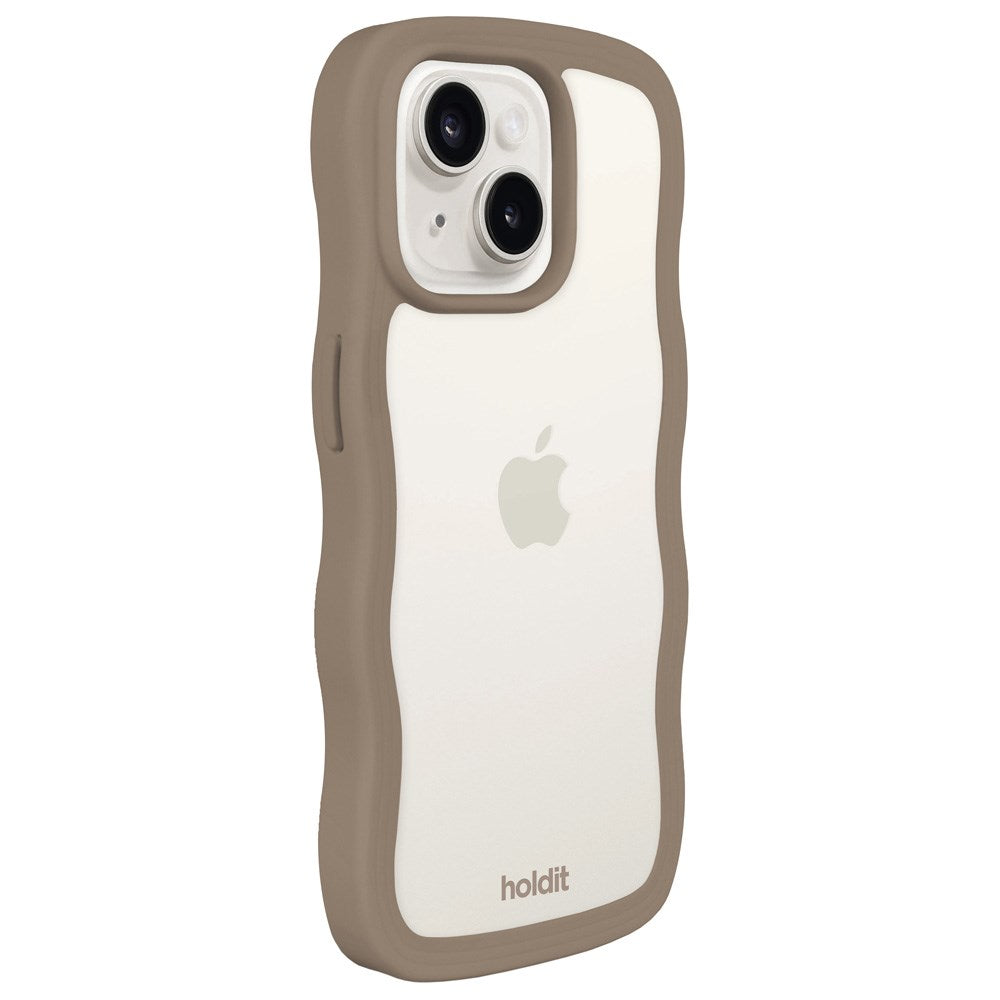 Holdit iPhone 15 / 14 / 13 Wavy Deksel - Mocha Brown / Transparent