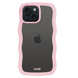 Holdit iPhone 15 / 14 / 13 Wavy Deksel - Pink / Transparent