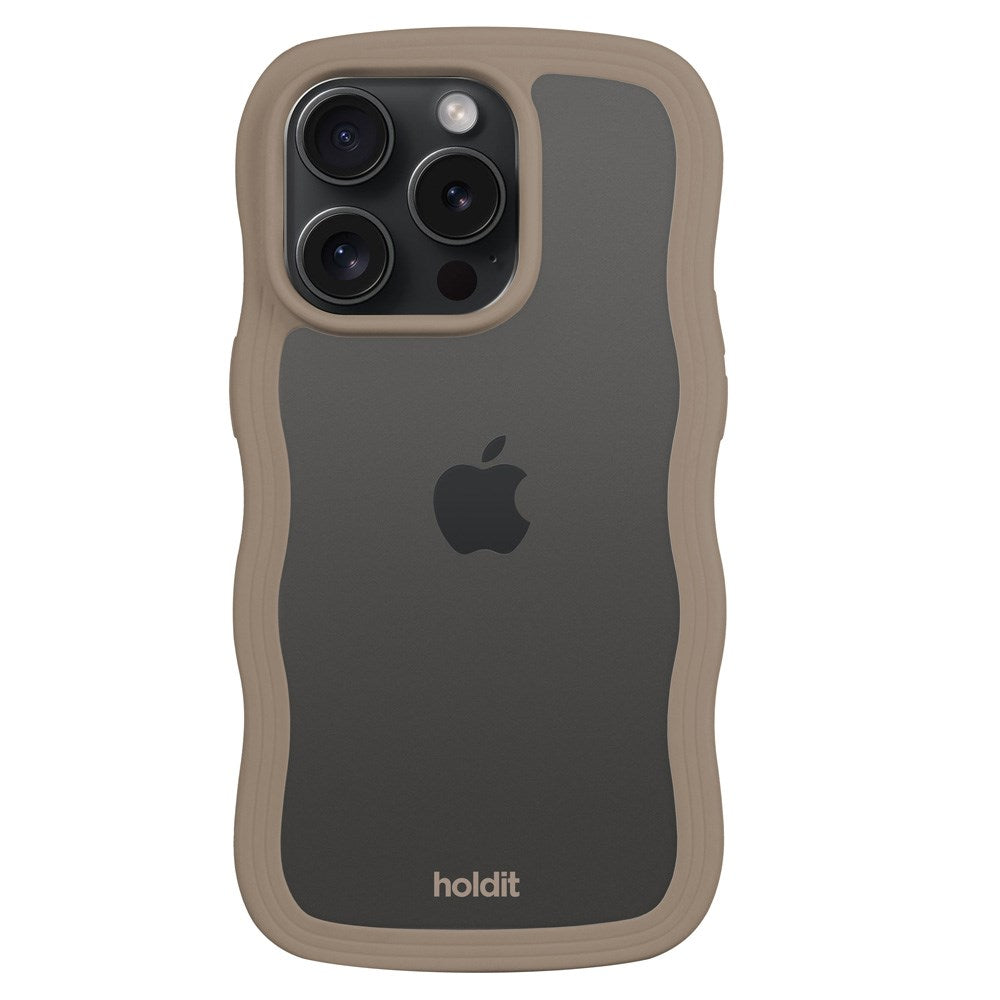 Holdit iPhone 14 Pro Wavy Deksel - Mocha Brown / Transparent