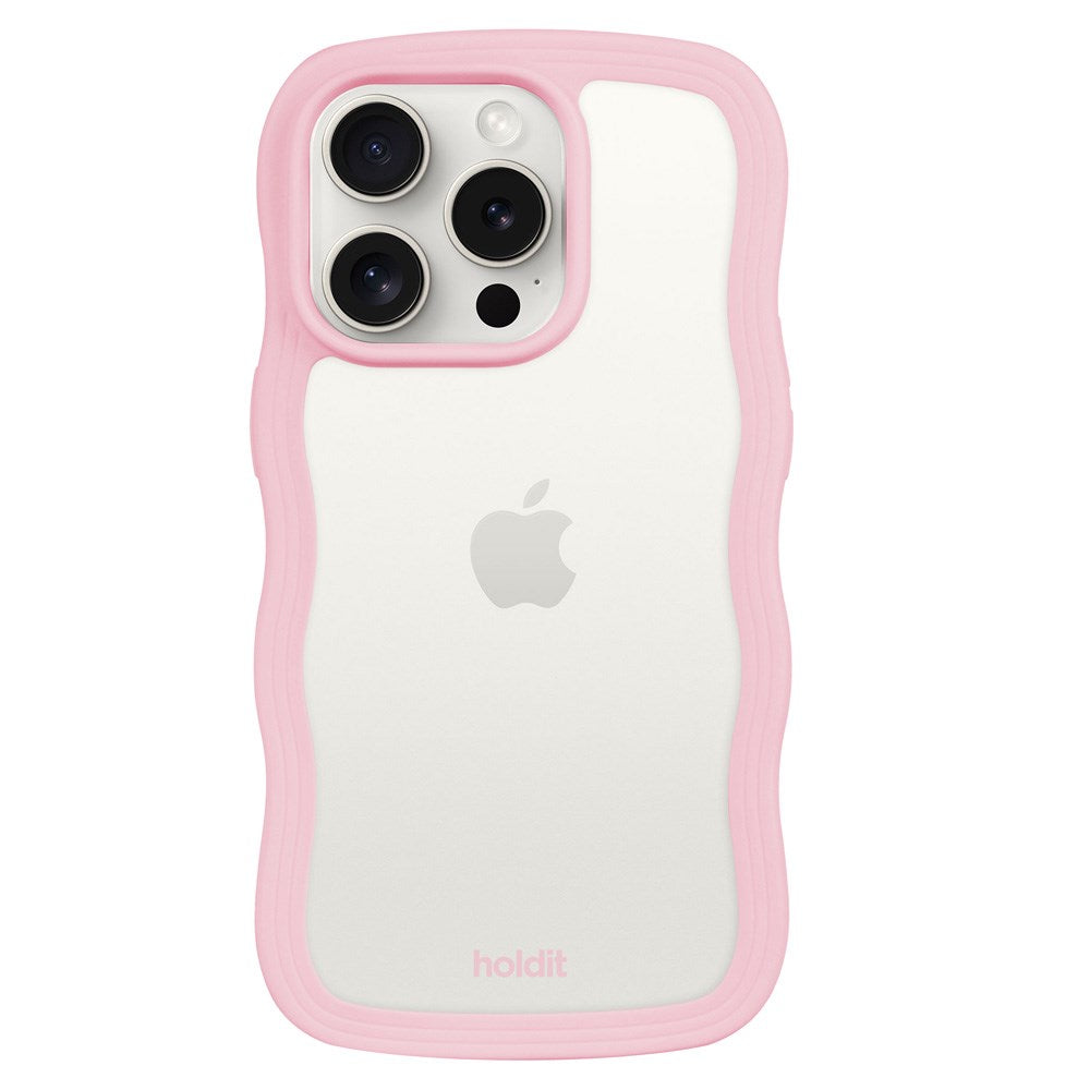 Holdit iPhone 14 Pro Wavy Deksel - Pink / Transparent