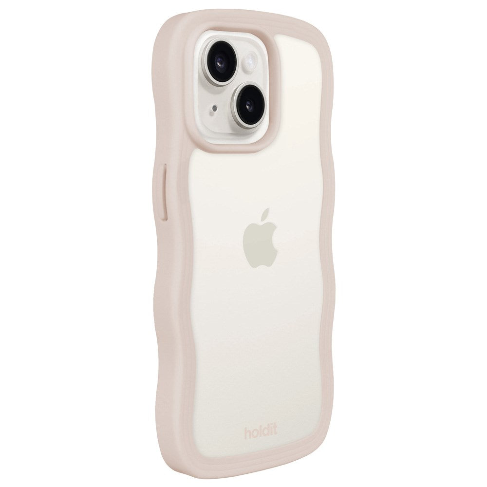 Holdit iPhone 15 / 14 / 13 Wavy Deksel - Light Beige / Transparent