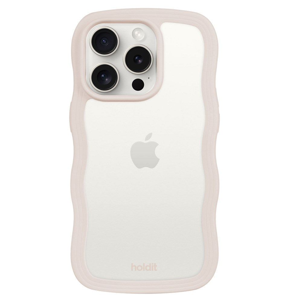 Holdit iPhone 14 Pro Wavy Deksel - Light Beige / Transparent