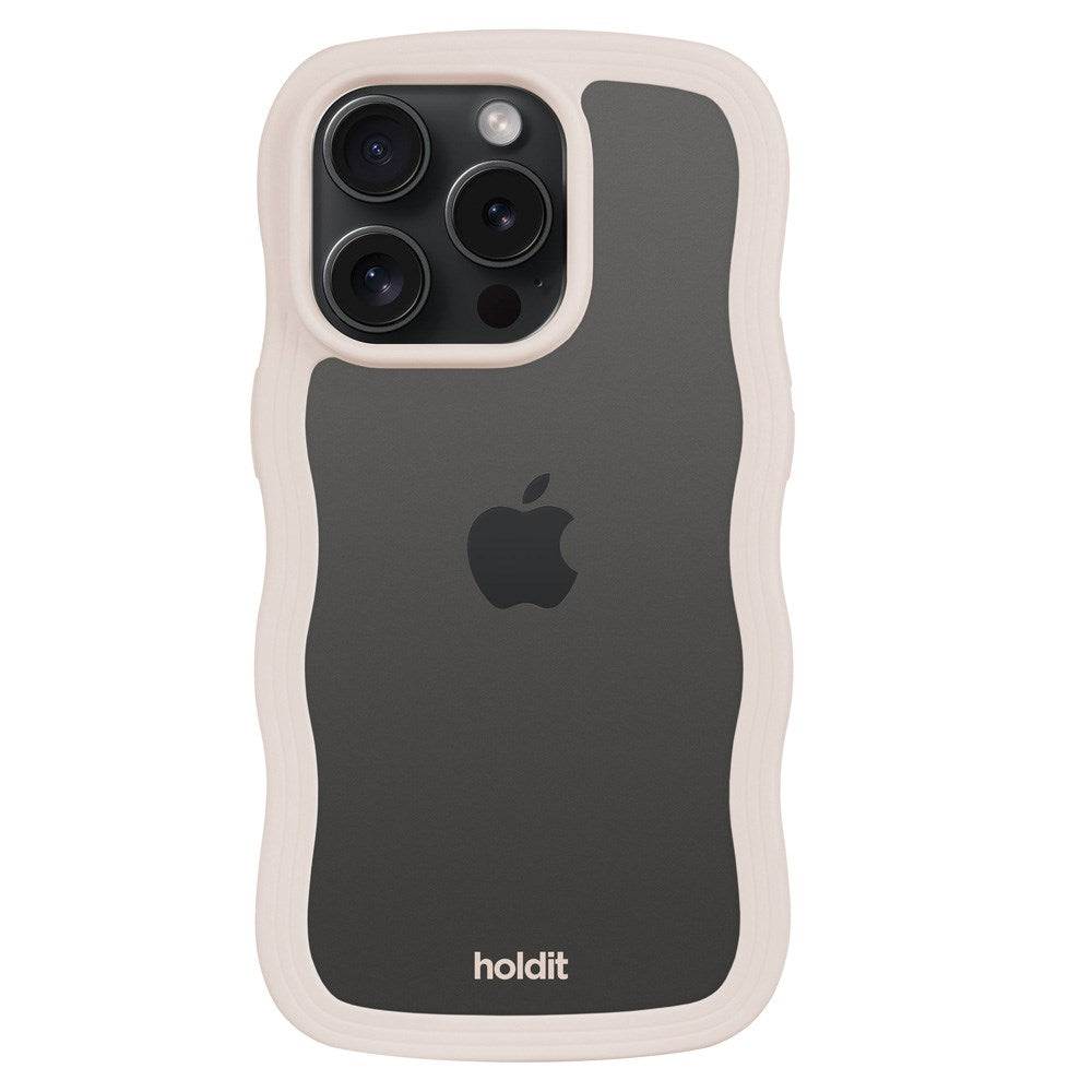 Holdit iPhone 14 Pro Max Wavy Deksel - Light Beige / Transparent