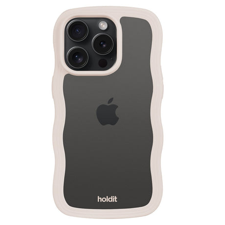 Holdit iPhone 15 Pro Max Wavy Deksel - Light Beige / Transparent