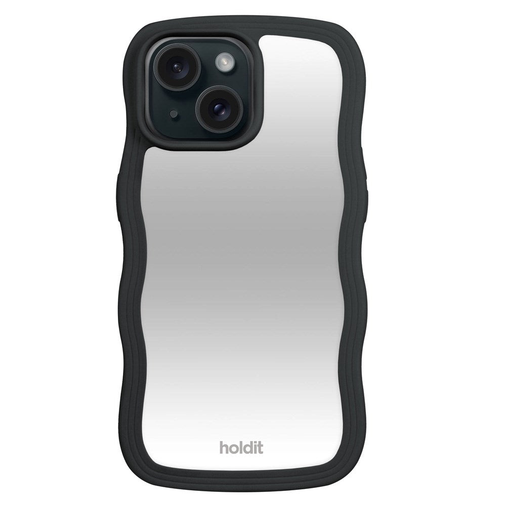 Holdit iPhone 15 / 14 / 13 Wavy Deksel - Black / Mirror