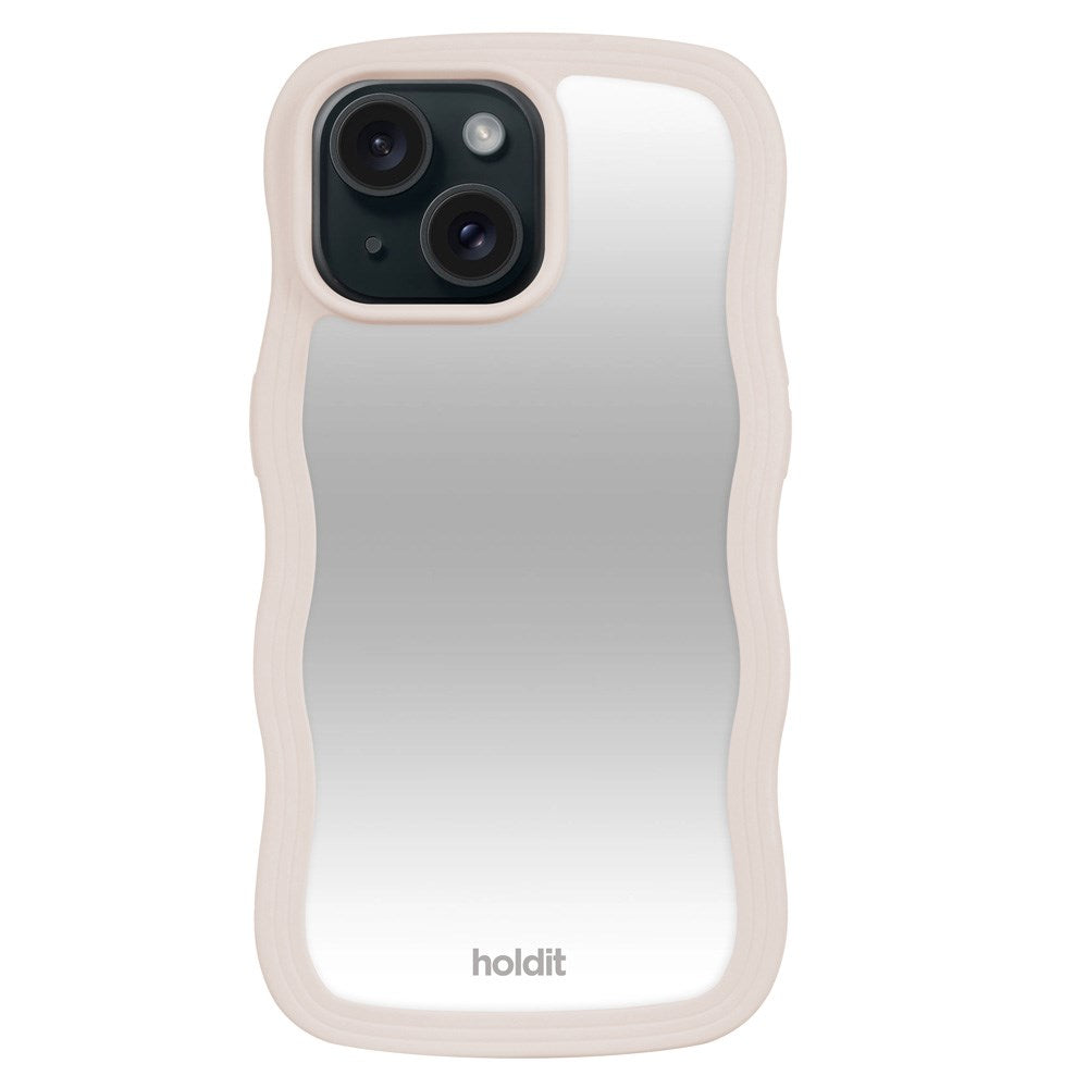 Holdit iPhone 15 / 14 / 13 Wavy Deksel - Light Beige / Mirror