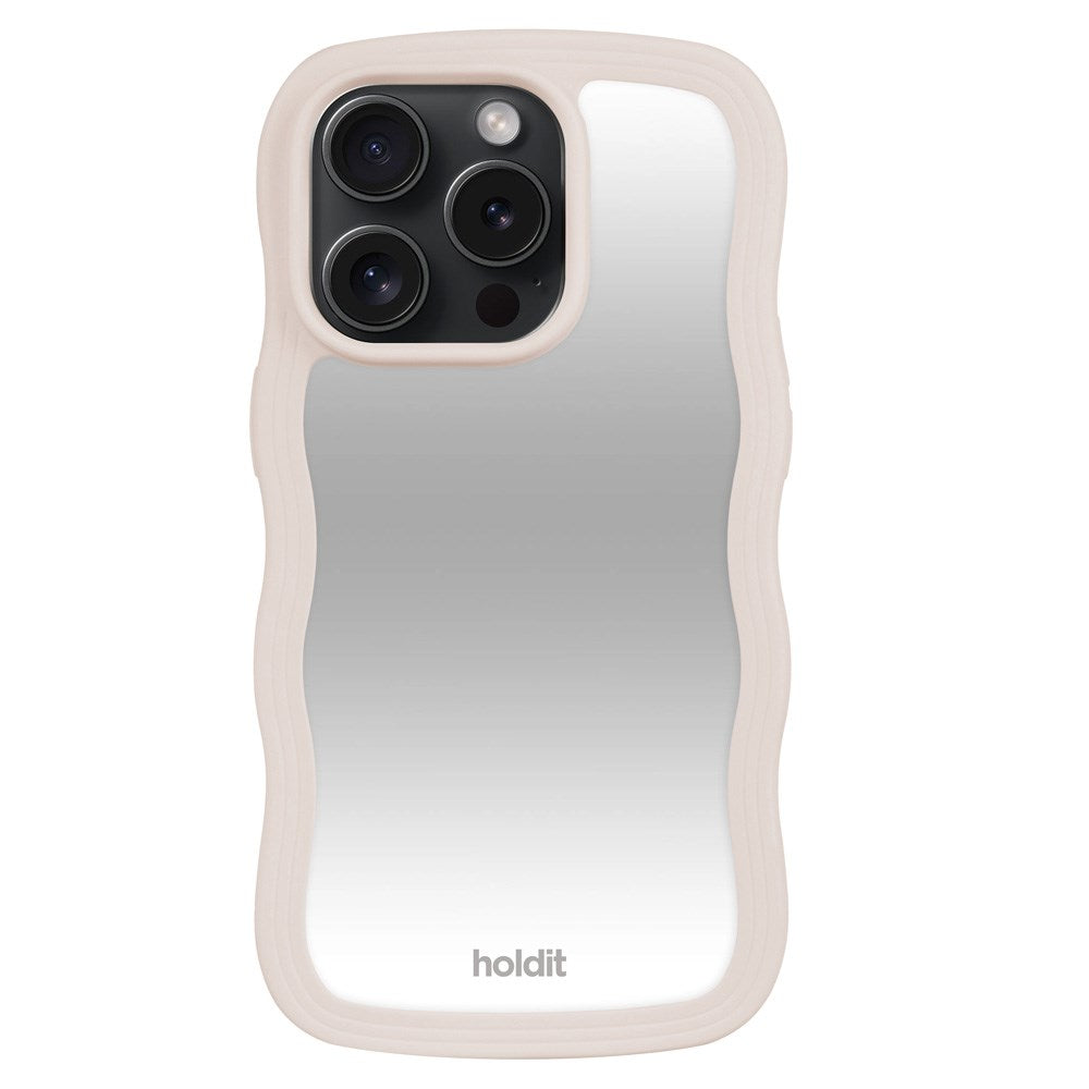 Holdit iPhone 15 Pro Max Wavy Deksel - Light Beige / Mirror