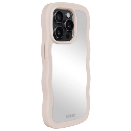 Holdit iPhone 15 Pro Max Wavy Deksel - Light Beige / Mirror