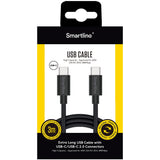 Smartline USB-C til USB-C-Kabel (3A/60W) - 3 m - Svart