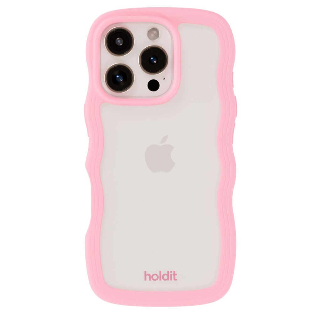 Holdit iPhone 16 Pro Wavy Deksel - Pink / Transparent