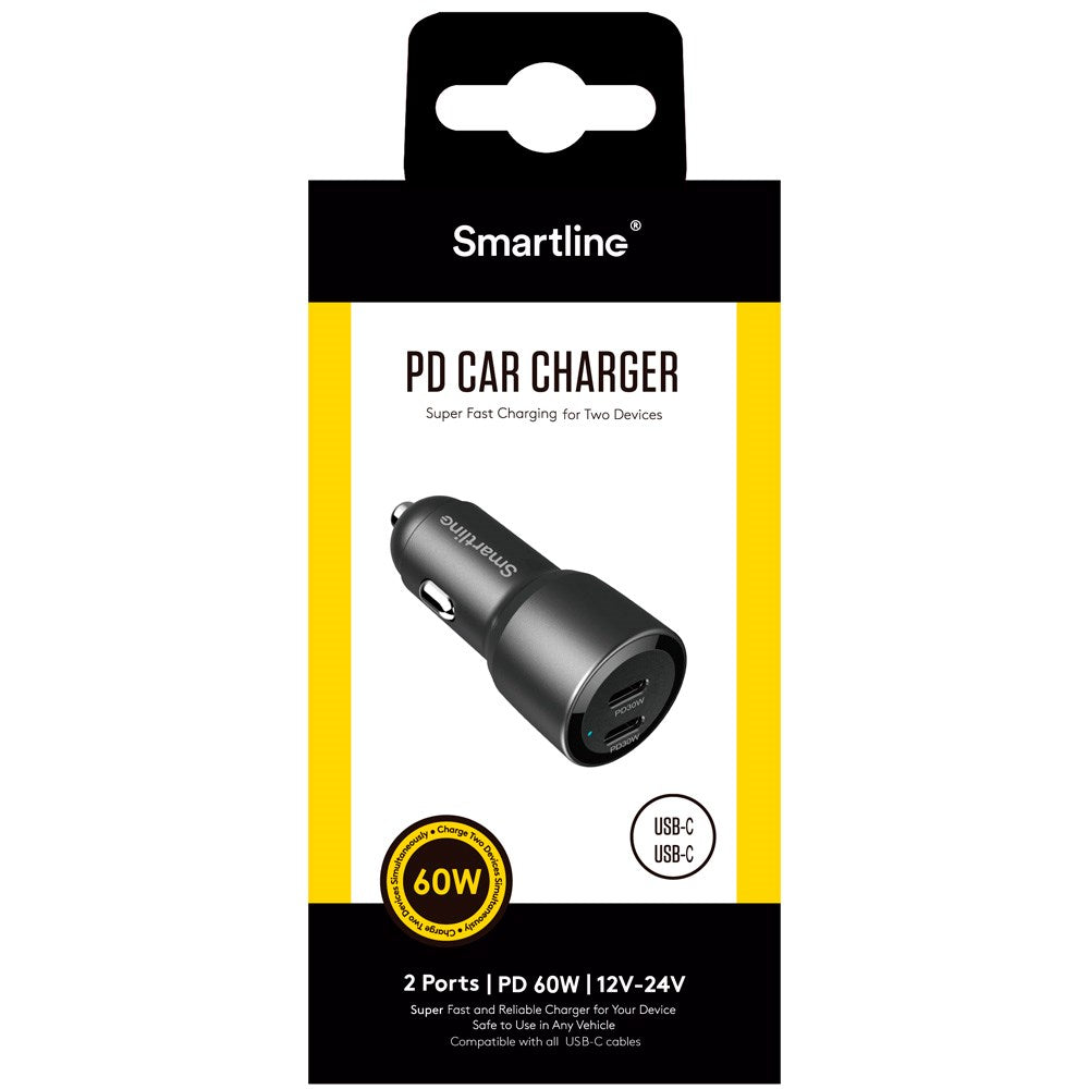 Smaraline Smartline 60W PD (Power Delivery) Billader 2 x USB-C - Svart – INCOVER.NO
