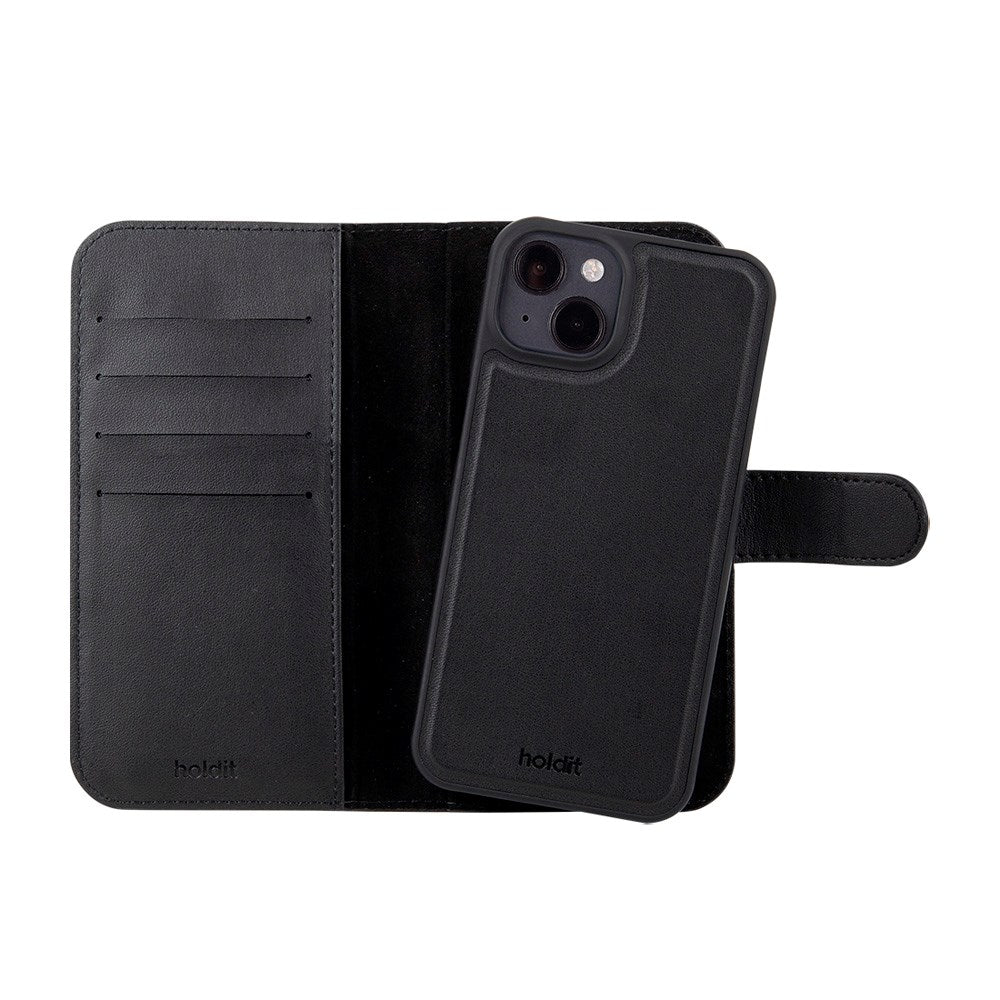 Holdit iPhone 15 Wallet Case MagSafe Plus - Flip Deksel - MagSafe Kompatibel - Black