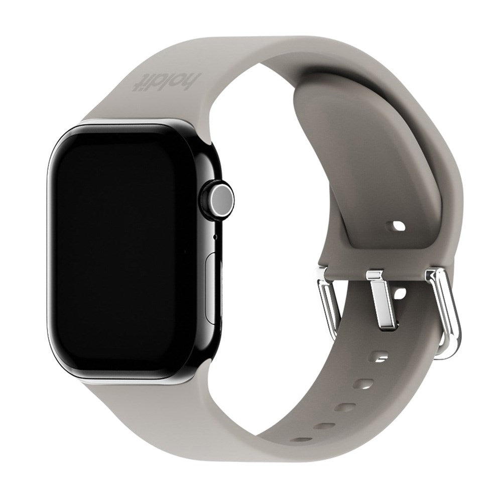 Apple Watch (42/44/SE/45/46/49mm) Holdit Silikon Klokkerem med Metallspenne - Taupe