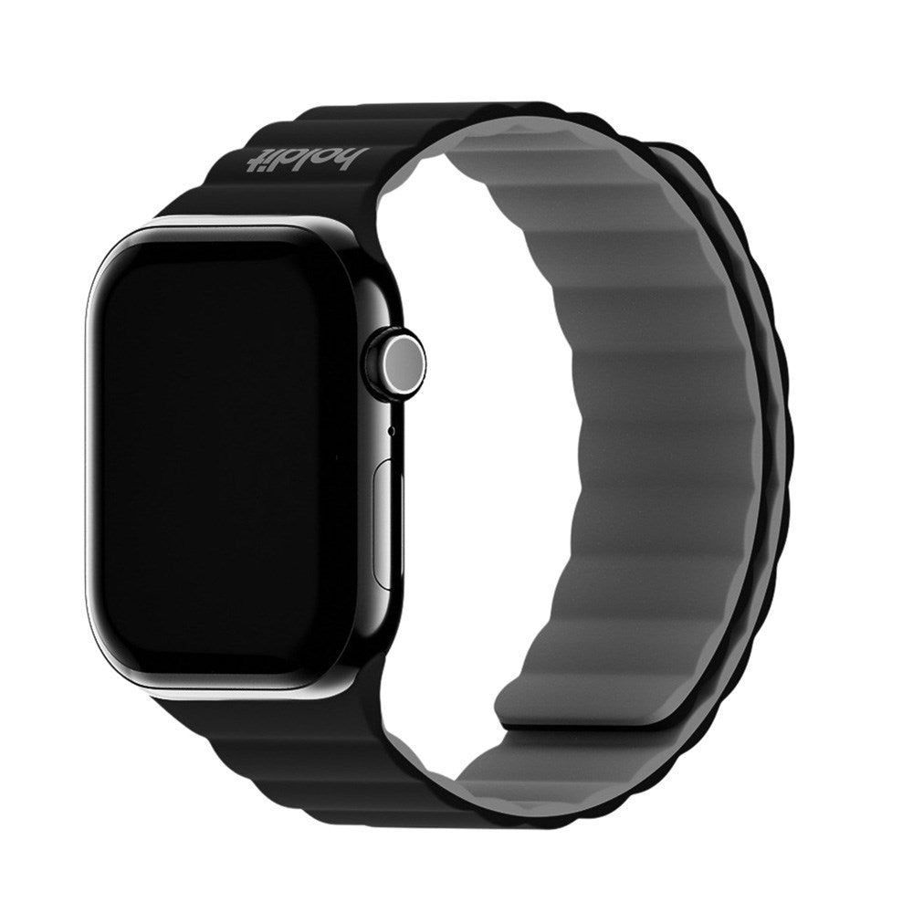 Apple Watch (42/44/SE/45/46/49mm) Holdit Silicone Magnet Klokkerem - Svart / Grå