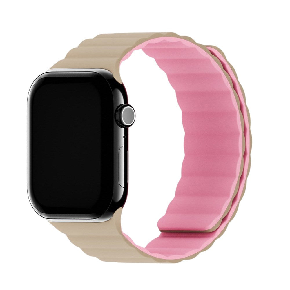 Apple Watch (42/44/SE/45/46/49mm) Holdit Silicone Magnet Klokkerem - Rosa / Beige