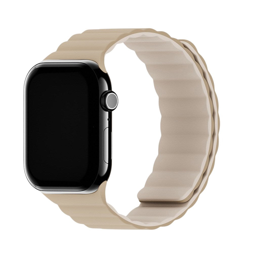 Apple Watch (42/44/SE/45/46/49mm) Holdit Silicone Magnet Klokkerem - Lys Beige / Beige
