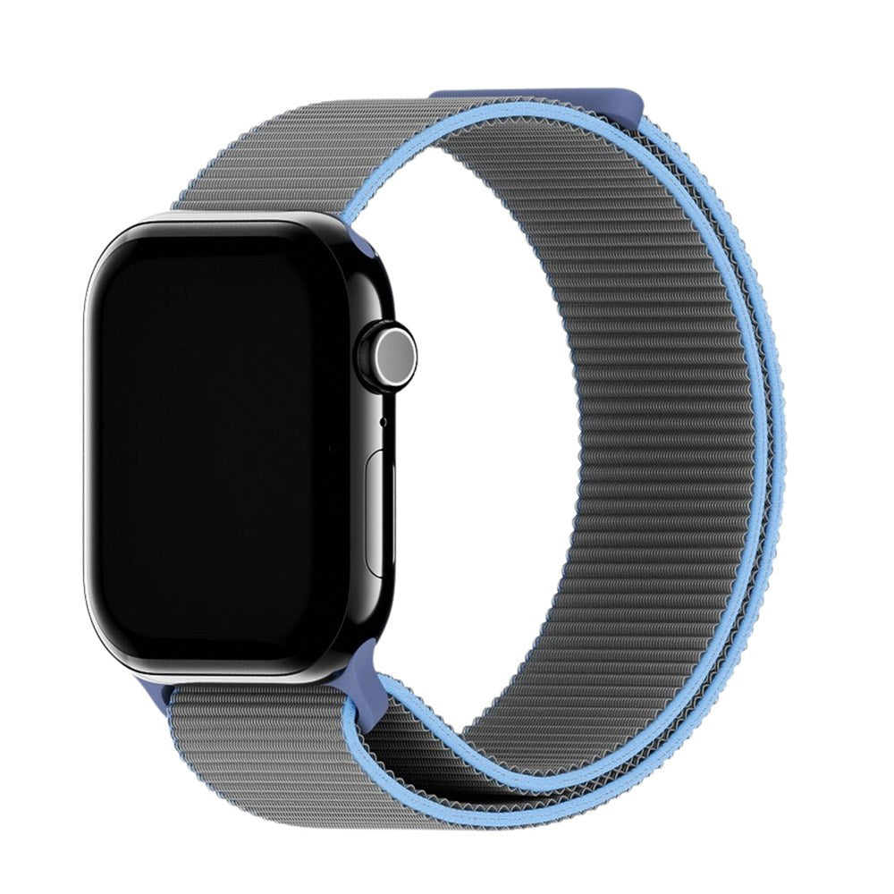 Apple Watch (42/44/SE/45/46/49mm) Holdit Nylon Klokkerem med Borrelås - Grå / Blå