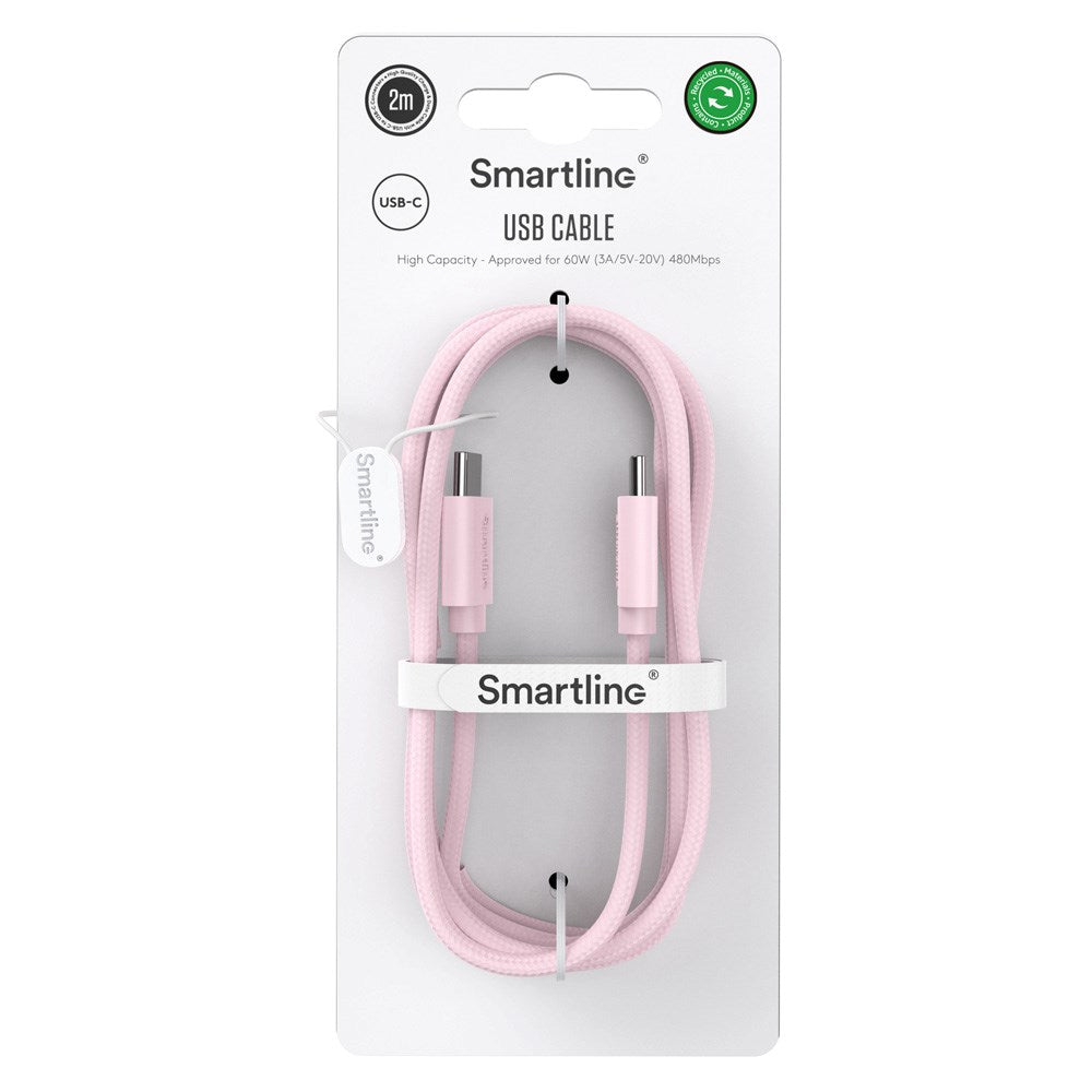 Smartline (60W) USB-C til USB-C Braidy Kabel 2m - Rosa