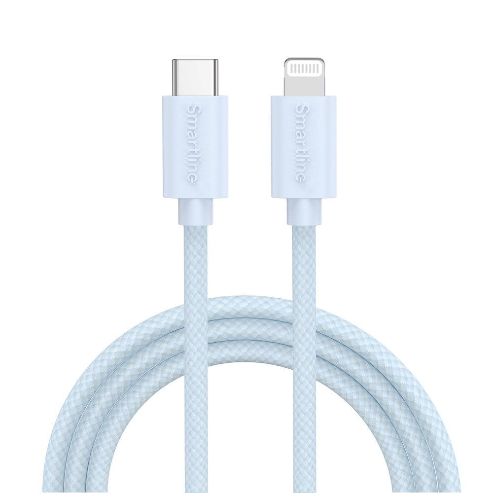 Smartline (3A/27W) USB-C til Lightning Braidy Kabel 2m - Lys Blå