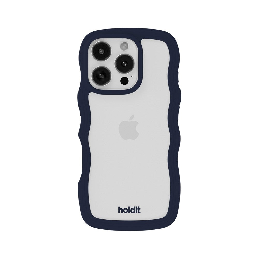 Holdit iPhone 16 Pro Wavy Deksel - Midnight Blue / Transparent