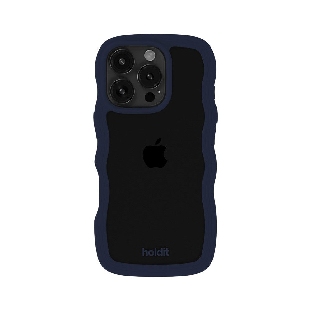 Holdit iPhone 16 Pro Wavy Deksel - Midnight Blue / Transparent