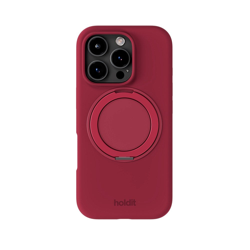 iPhone 16 Pro Holdit Silikone Stand Deksel - Red Velvet
